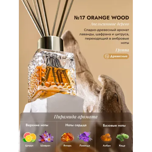 Tayoqchalar bilan uy diffuzeri Aroma Republic №17 "Orange wood", 50 ml