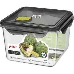 Konteyner mahsulotlar uchun, mikroto'lqinli pech uchun, Phibo Brilliant kvadrat 1,7 l