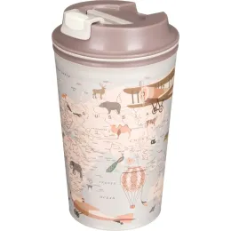 Термостакан 350 мл с клапаном для горячих напитков с декором "Карта", Phibo Подарочная светло-бежевый
