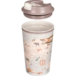 Термостакан 350 мл с клапаном для горячих напитков с декором "Карта", Phibo Подарочная светло-бежевый