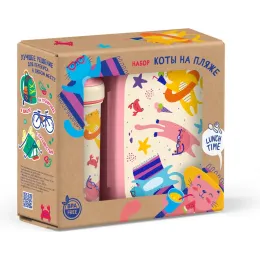 Ланч-бокс и бутылка для воды, детский набор "Пластишка" из безопасного материала розовый