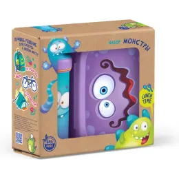 Ланч-бокс и бутылка для воды, детский набор "Пластишка" из безопасного материала сиреневый