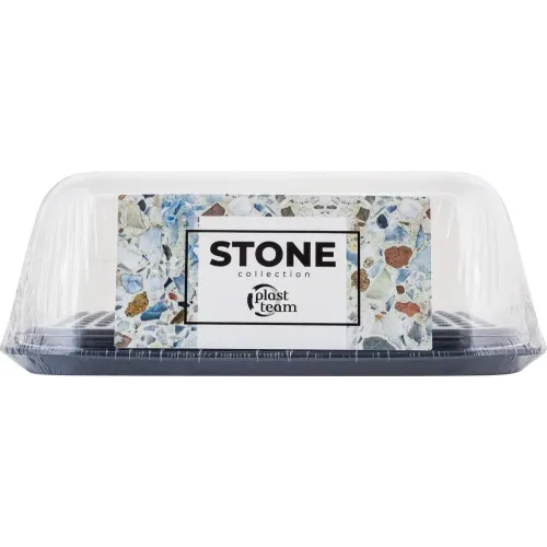 Sariyog' idishi qopqoq bilan ikki tomonllik Plast Team STONE qora tosh