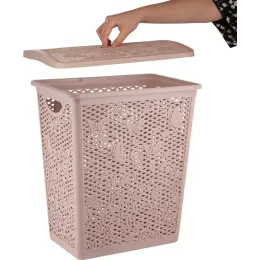 Корзина для хранения вещей со съемной крышкой 35л Keeplex Fiori бежевый топаз