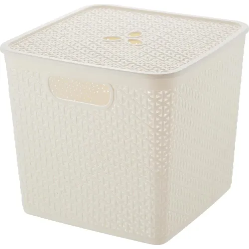 Buyumlarni saqlash savati olinadigan qopqoqlik 21L Keeplex Rattan oq bulut