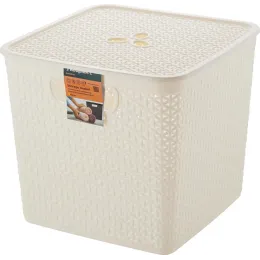 Корзина для хранения вещей со съемной крышкой 21л Keeplex Rattan белое облако