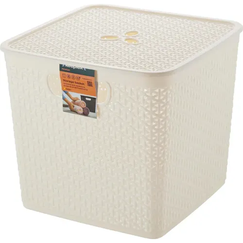 Buyumlarni saqlash savati olinadigan qopqoqlik 21L Keeplex Rattan oq bulut