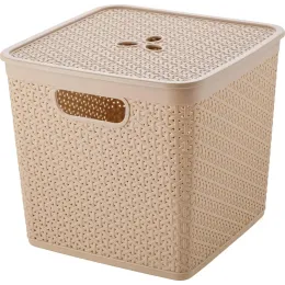 Buyumlarni saqlash savati olinadigan qopqoqlik 21L Keeplex Rattan dengiz qumi