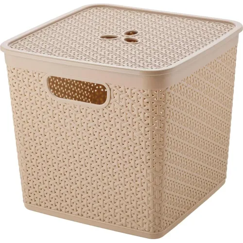 Корзина для хранения вещей со съемной крышкой 21л Keeplex Rattan морской песок