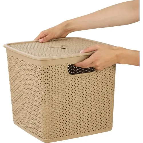 Корзина для хранения вещей со съемной крышкой 21л Keeplex Rattan морской песок