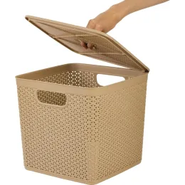 Корзина для хранения вещей со съемной крышкой 21л Keeplex Rattan морской песок