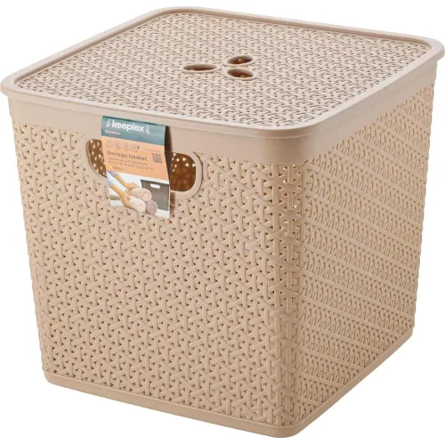 Корзина для хранения вещей со съемной крышкой 21л Keeplex Rattan морской песок