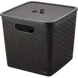Buyumlarni saqlash savati olinadigan qopqoqlik 21L Keeplex Rattan quyuq kashtan
