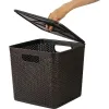 Buyumlarni saqlash savati olinadigan qopqoqlik 21L Keeplex Rattan quyuq kashtan