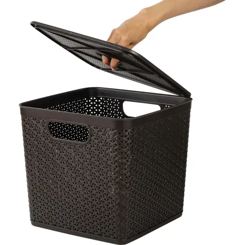 Buyumlarni saqlash savati olinadigan qopqoqlik 21L Keeplex Rattan quyuq kashtan