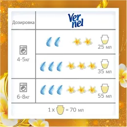 Кондиционер и ополаскиватель для белья на 34 стирок Vernel "Чарующая ваниль", 0,87 л