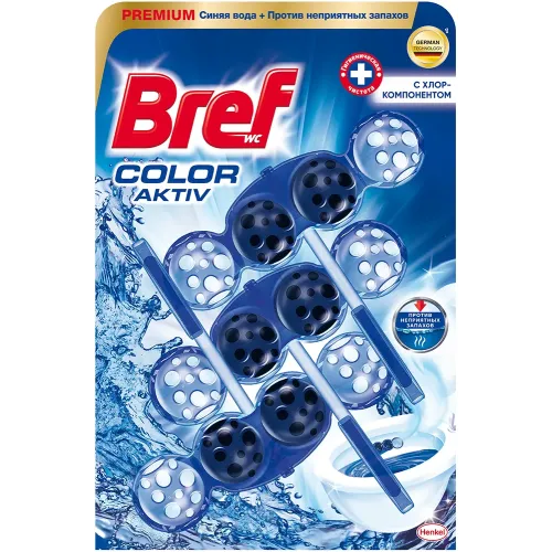 Hojatxona uchun blok Bref Color Activ hlor-komponent bilan, 3x50 g